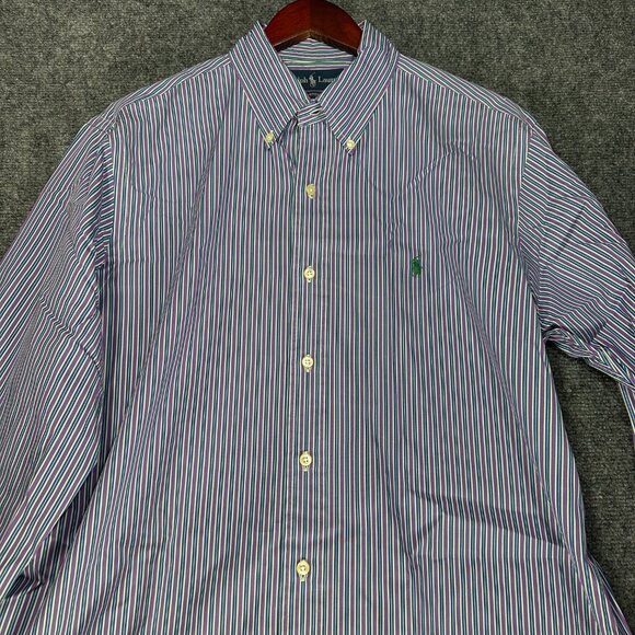 Ralph Lauren Shirt Mens 16.5 Custom Fit Button Down Purple Blue Stripe Cotton - Picture 4 of 8